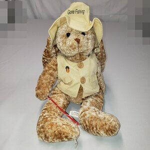 Gone Fishing plush Bunny with vest, hat, and fishing pole -15" tall Soft & Sweet